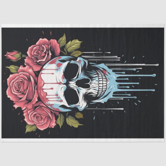 Schedel met Dripping Rozen 2 Decoupage Papier (Voorkant)