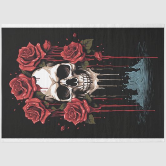 Schedel met Dripping Rozen 4 Decoupage Papier (Voorkant)