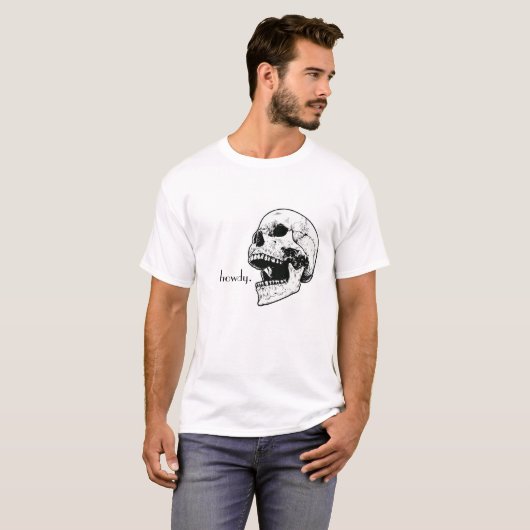  schedel met een casual "howdy" t-shirt (Voorkant volledig)