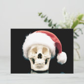 Schedel met een kerstmuts feestdagenkaart (Staand voorkant)