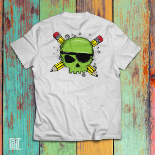 Schedel met gekruiste potloden essentieel voor sch t-shirt