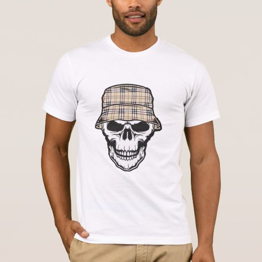 Schedel met geruite emmerhoed Grafisch T-shirt (Voorkant)