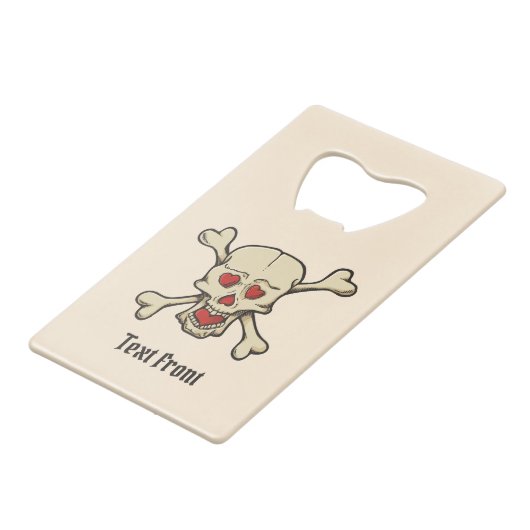 Schedel met harten creditkaart flessenopener (Voorkant Gekanteld)