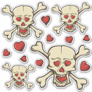 Schedel met Hartjes Icon Set Stickers