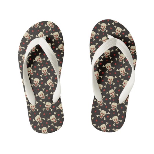 Schedel met Hartjes Patroon Kinder Teenslippers (Voetbed)