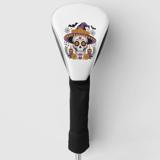 Schedel met heksenhoed Halloween Vector Golfheadcover (Voorkant)