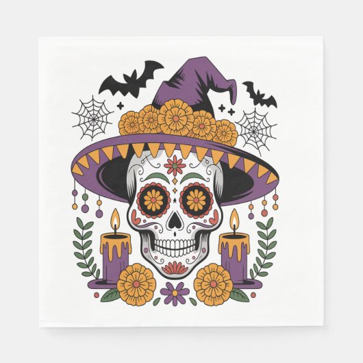 Schedel met Heksenhoed Halloween Vector Servet (Voorkant)