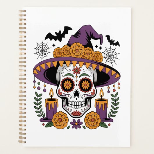 Schedel met heksenhut Halloween Vector Planner (Voorkant)