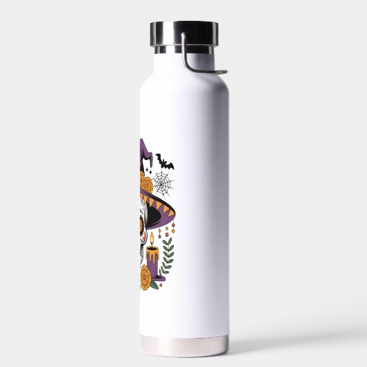 Schedel met heksenhut Halloween Vector Waterfles (Links)