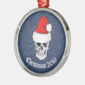 Schedel met het pet van de Kerstman "Kerstmis 20xx Metalen Ornament (Links)