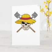 Schedel met hoed als boer met hark kaart (Gele Bloem)