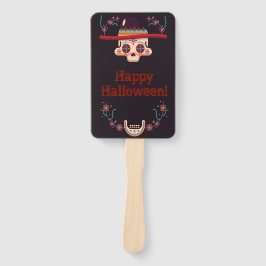 Schedel met hoed en bloemstuk Halloweenfeest Handwaaier