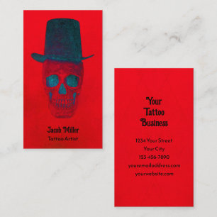 Schedel met hoge hoed Gothic Rood Blauw Grunge Visitekaartje