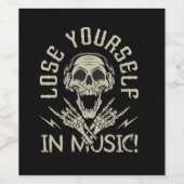 Schedel met hoofdtelefoon en skeleton handen wijn etiket (Enkel label)