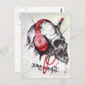Schedel met hoofdtelefoon ontwerp briefkaart (Voorkant / Achterkant)