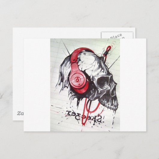 Schedel met hoofdtelefoon ontwerp briefkaart (Voorkant / Achterkant)