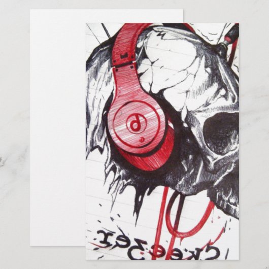 Schedel met hoofdtelefoon ontwerp briefpapier (Voorkant / Achterkant)