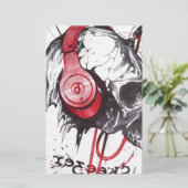 Schedel met hoofdtelefoon ontwerp briefpapier (Staand voorkant)