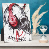 Schedel met hoofdtelefoon ontwerp fotoplaat (Zijkant)