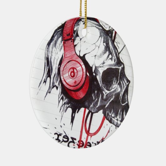Schedel met hoofdtelefoon ontwerp keramisch ornament (Rechts)