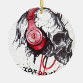 Schedel met hoofdtelefoon ontwerp keramisch ornament (Voorkant)