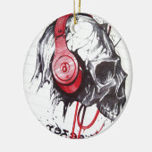 Schedel met hoofdtelefoon ontwerp keramisch ornament (Links)