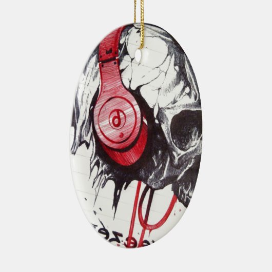 Schedel met hoofdtelefoon ontwerp keramisch ornament (Rechts)