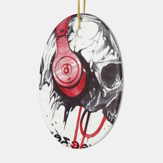 Schedel met hoofdtelefoon ontwerp keramisch ornament (Links)