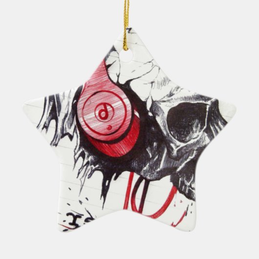 Schedel met hoofdtelefoon ontwerp keramisch ornament (Voorkant)