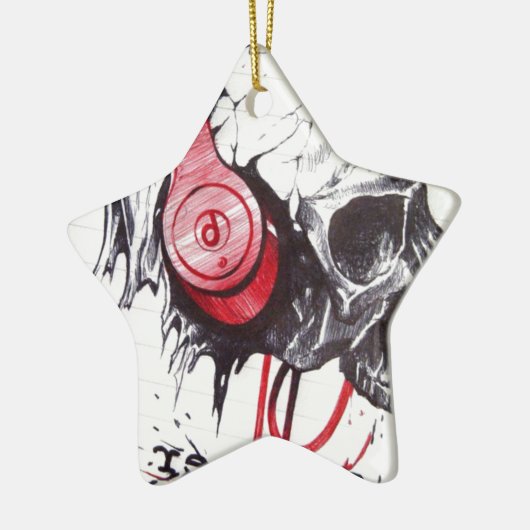 Schedel met hoofdtelefoon ontwerp keramisch ornament (Links)