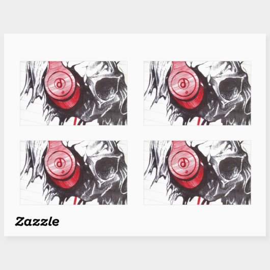 Schedel met hoofdtelefoon ontwerp rechthoekige sticker (Vel)