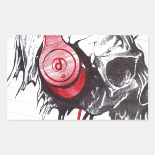 Schedel met hoofdtelefoon ontwerp rechthoekige sticker (Voorkant)