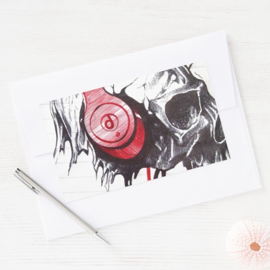 Schedel met hoofdtelefoon ontwerp rechthoekige sticker (Envelop)