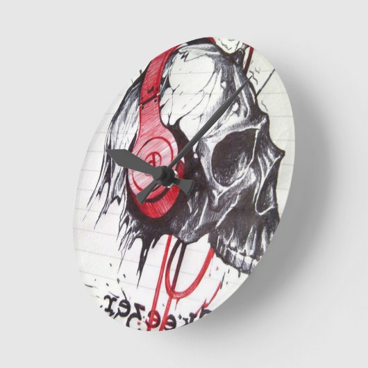 Schedel met hoofdtelefoon ontwerp ronde klok (Hoek)