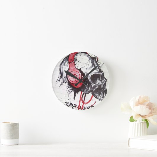 Schedel met hoofdtelefoon ontwerp ronde klok (Huis)