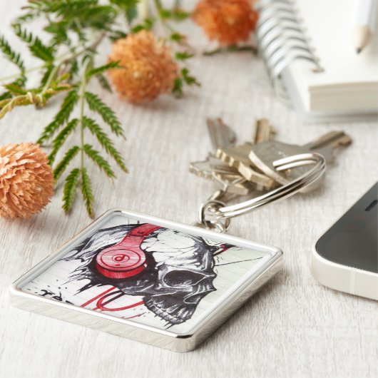 Schedel met hoofdtelefoon ontwerp sleutelhanger (Zijkant)