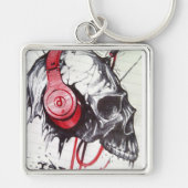 Schedel met hoofdtelefoon ontwerp sleutelhanger (Voorkant)