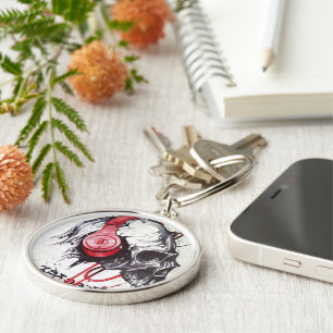 Schedel met hoofdtelefoon ontwerp sleutelhanger