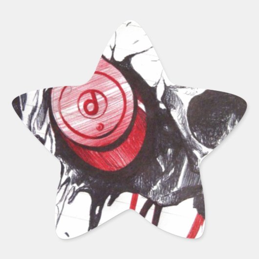 Schedel met hoofdtelefoon ontwerp ster sticker (Voorkant)