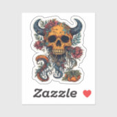 Schedel met hoorns & pompoen Sticker – Spooky Hall (Vel)