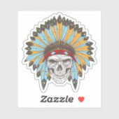 Schedel met Indiaanse hoofdtooi Contour Sticker (Vel)