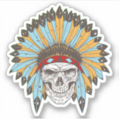 Schedel met Indiaanse hoofdtooi Contour Sticker (Voorkant)