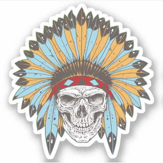 Schedel met Indiaanse hoofdtooi Contour Sticker (Voorkant)
