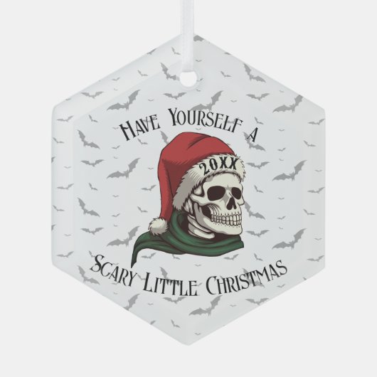 Schedel met kerstmuts Kerstboomornament Glas Ornament (Voorkant)