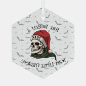 Schedel met kerstmuts Kerstboomornament Glas Ornament (Achterkant)