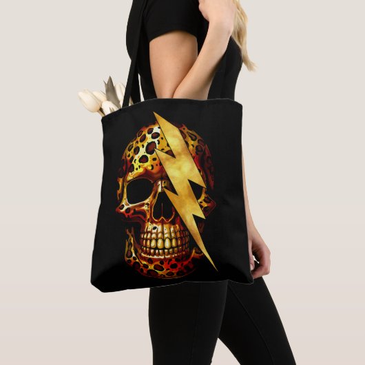 Schedel met luipaardprint & gouden glitters tote bag (Dichtbij)