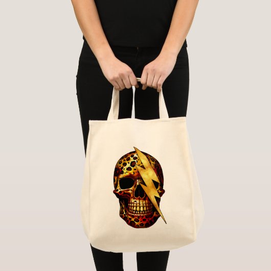 Schedel met luipaardprint & gouden glitters tote bag (Voorkant (product))