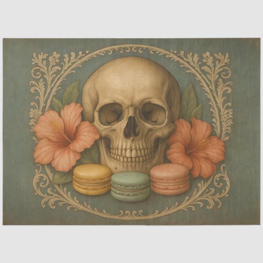 Schedel met Macarons  | Vintage Schedel Decoupage Tissuepapier (Voorkant)