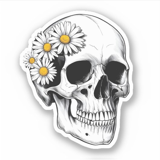 Schedel met madeliefjes sticker (Voorkant)