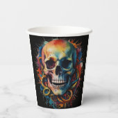 Schedel met meerkleurige verfspatten papieren bekers (Achterkant)